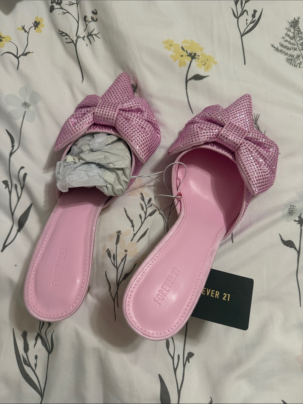 Forever 21 Light Pink Embellished Bow Slide Mules